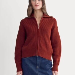 Everlane NEW Full Zip Cotton Sweater in Merlot Small